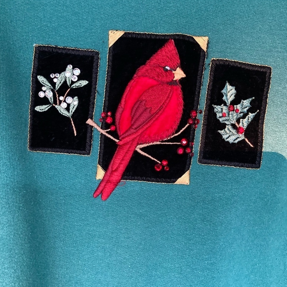 Vintage 90's TOP STITCH Red Cardinal Christmas Sweatshirt Size Large